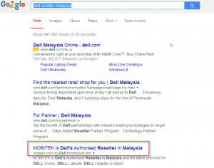 Google SERP 'Dell Reseller Malaysia'